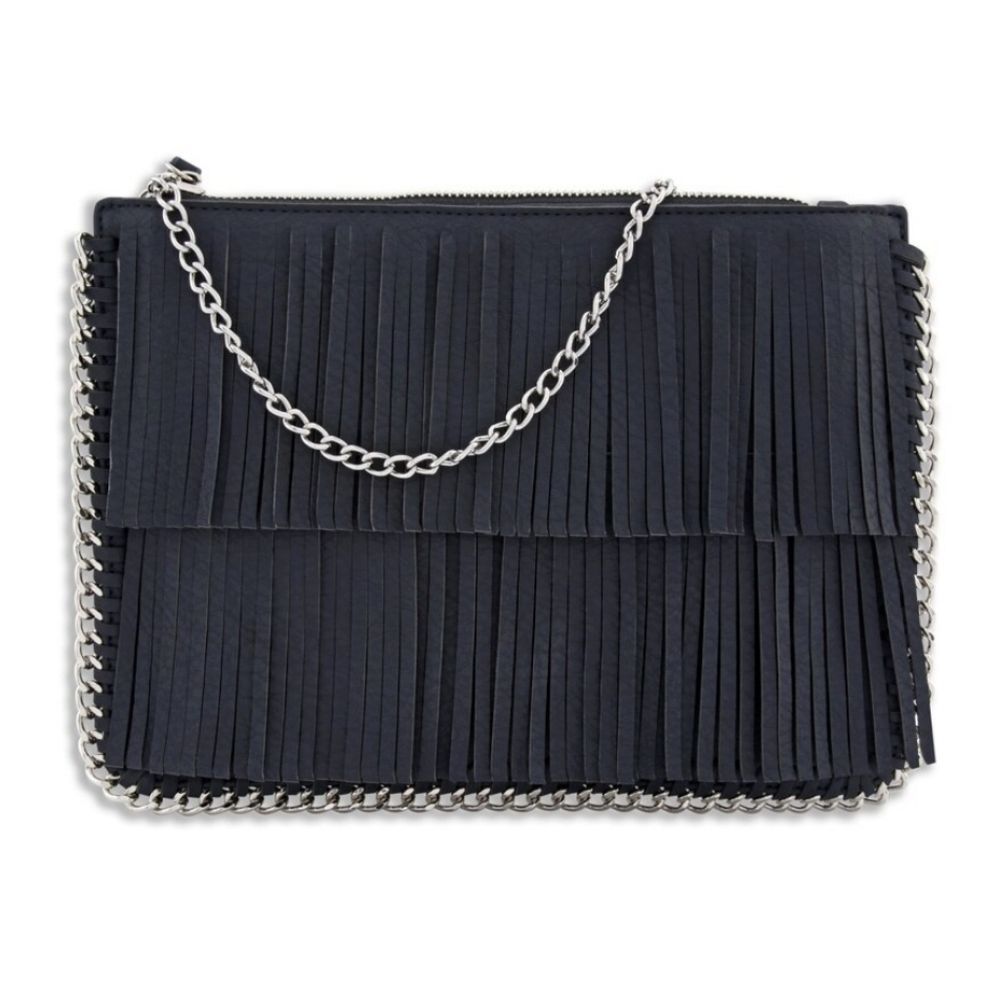*NEW* Chico's Black & Silver Jubilee Fringe Crossbody Clutch - Picture 2 of 10